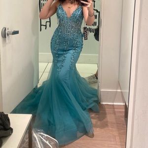 JOVANI AQUA MERMAID PROM DRESS STYLE 56032A